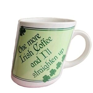 Vintage 80s Irish Coffee Mug, 8oz Papel Slants, Slanted Ceramic, Shamrock, Korea